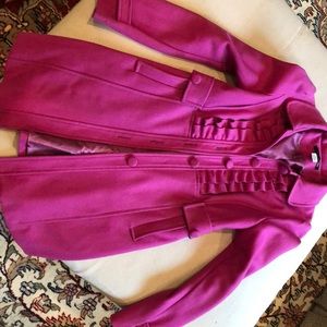 Fuchsia ruffle pea coat by Ellison - size large